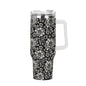 Black and White Bloom 40oz Stainless Steel Tumbler Gift With White Handle and Straw