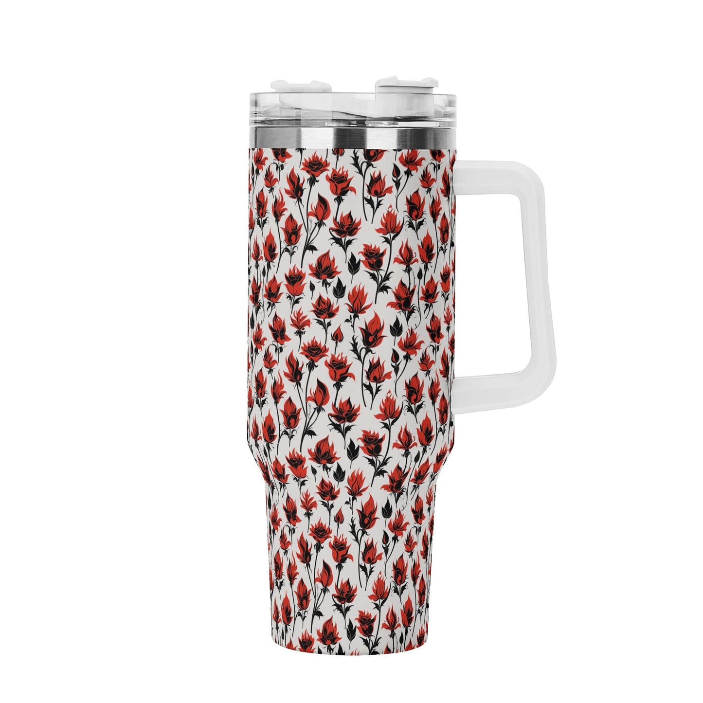 Floral Fire 40oz Stainless Steel Tumbler Gift With White Handle and Straw