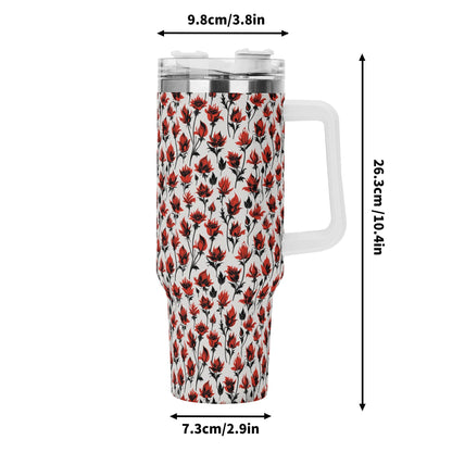 Floral Fire 40oz Stainless Steel Tumbler Gift With White Handle and Straw