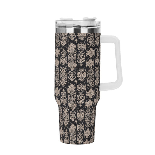 Gothic Emblem 40oz Stainless Steel Tumbler Gift With White Handle and Straw