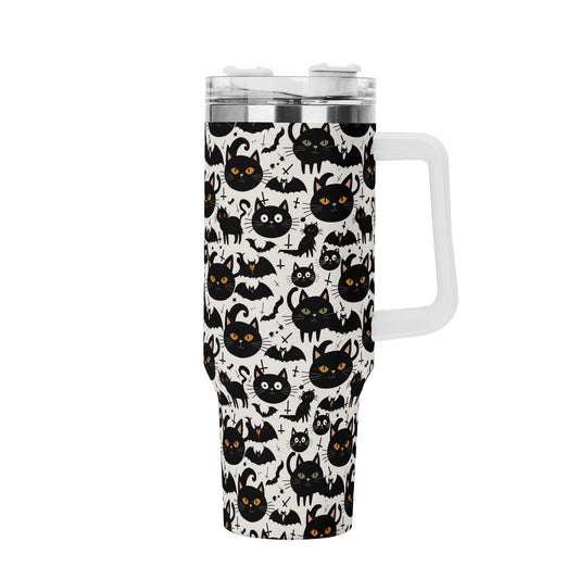 Crazy Cat Lady 40oz Stainless Steel Tumbler Gift With White Handle and Straw