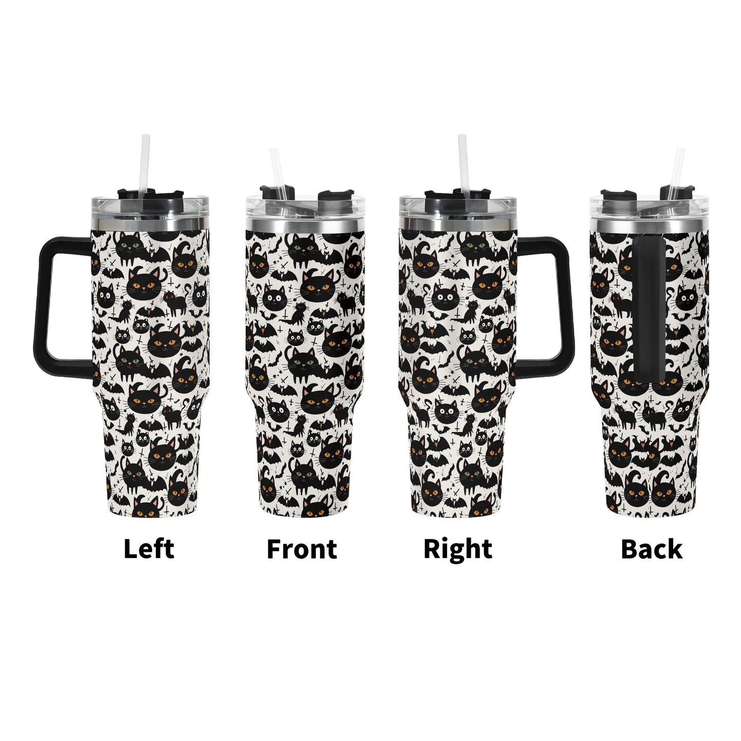 Crazy Cat Lady 40oz Stainless Steel Tumbler Gift With Black Handle and Straw