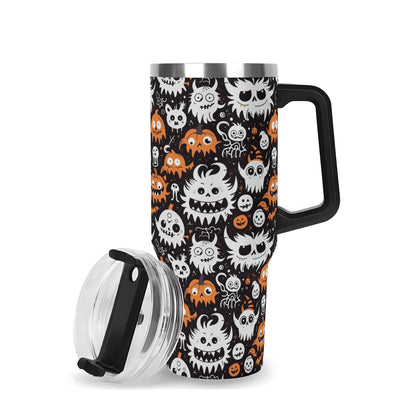 Cute Monster 40oz Stainless Steel Tumbler Gift With Black Handle and Straw