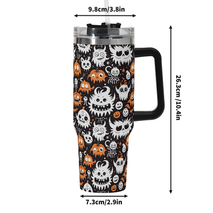 Cute Monster 40oz Stainless Steel Tumbler Gift With Black Handle and Straw