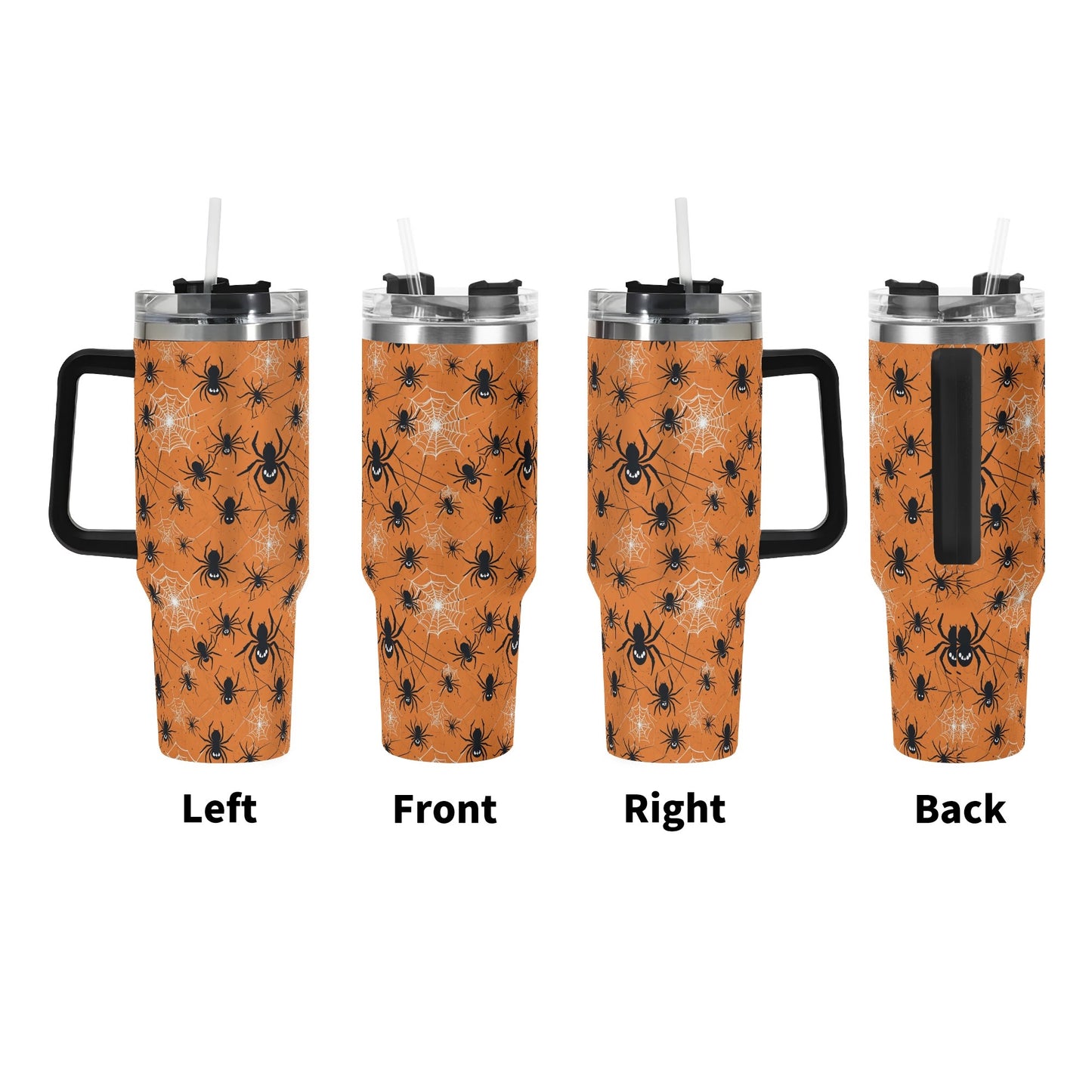 Cute Spiders Orange 40oz Stainless Steel Tumbler Gift With Black Handle and Straw