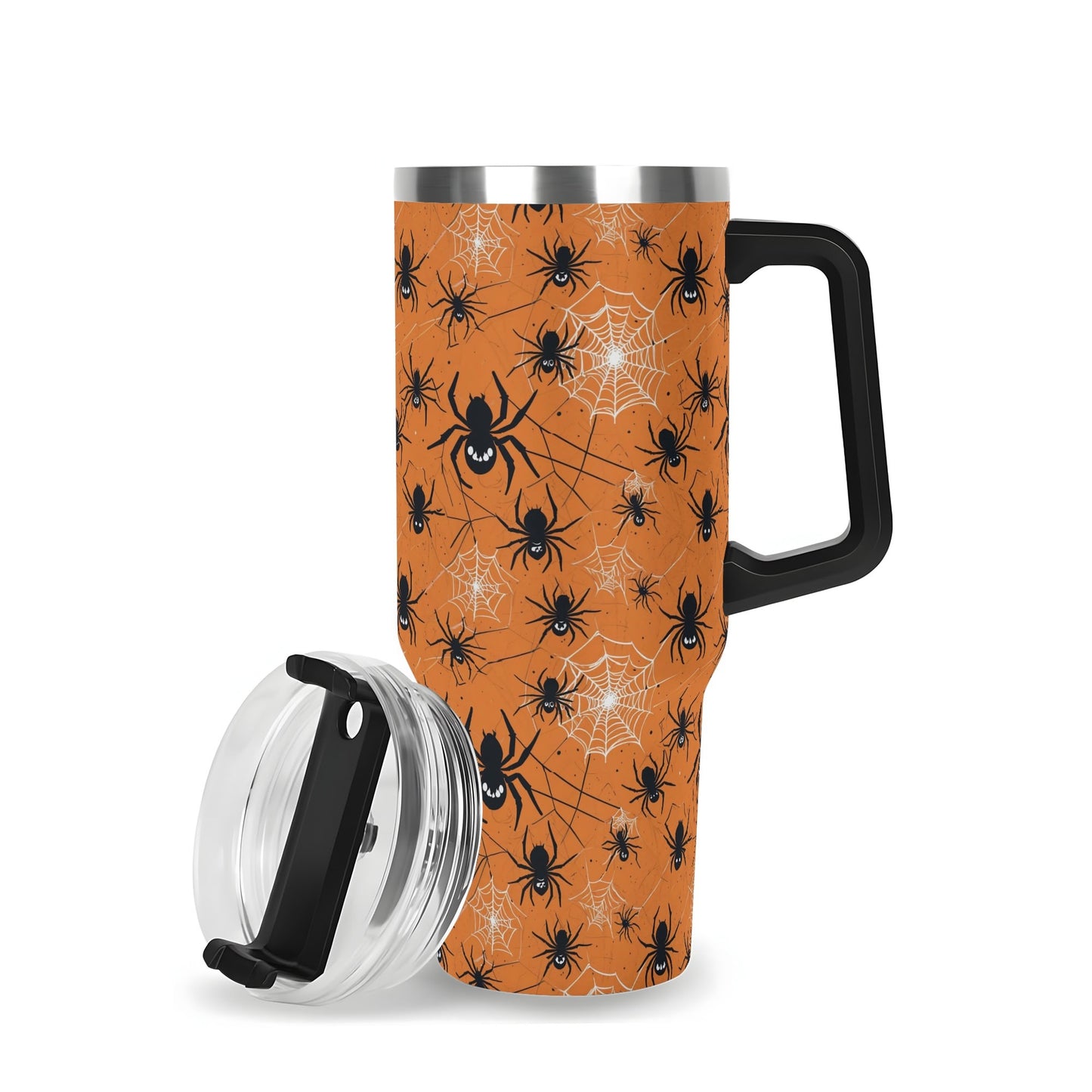 Cute Spiders Orange 40oz Stainless Steel Tumbler Gift With Black Handle and Straw