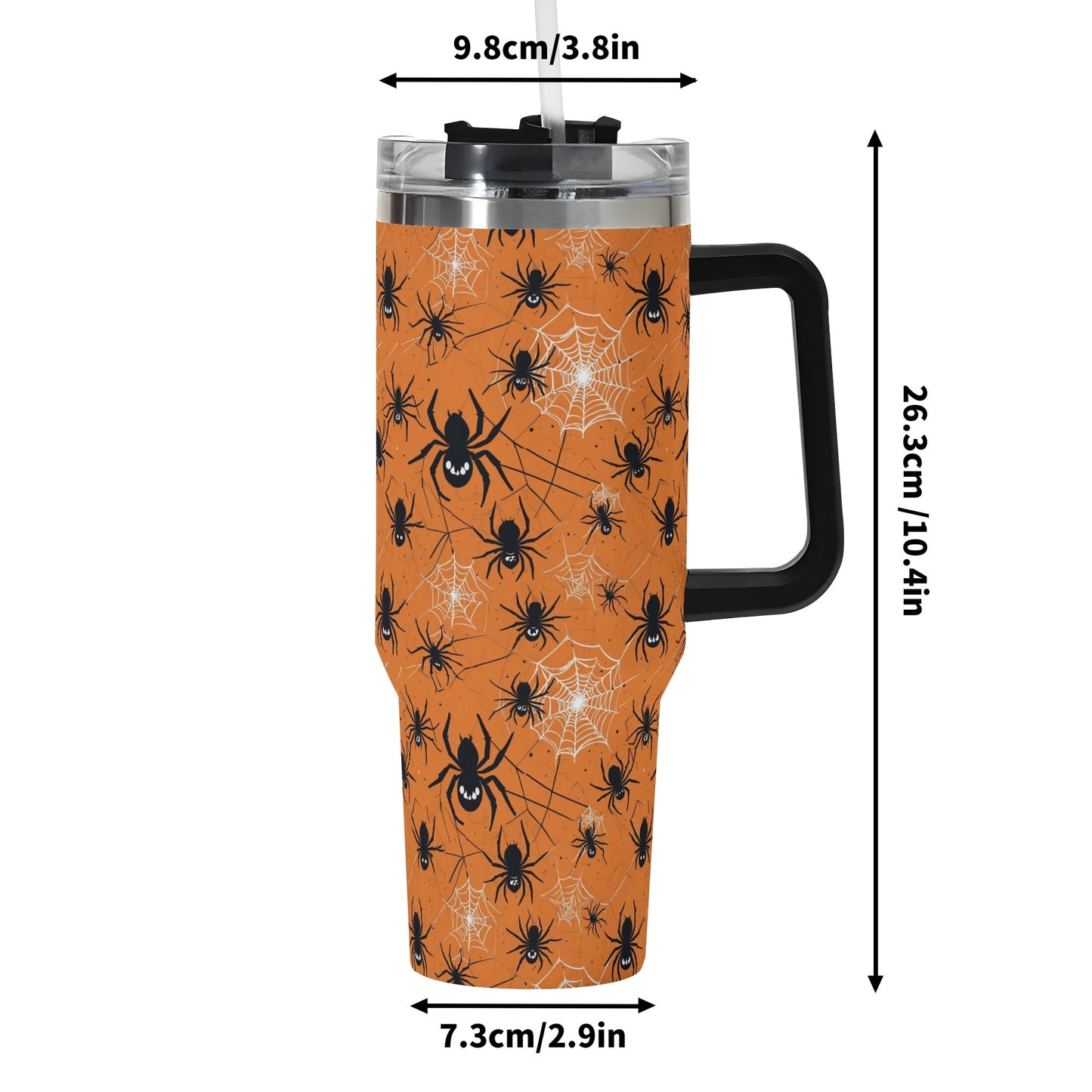 Cute Spiders Orange 40oz Stainless Steel Tumbler Gift With Black Handle and Straw