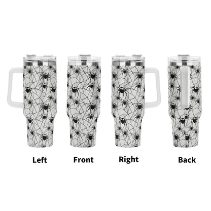 Cute Spider White and Black 40oz Stainless Steel Tumbler Gift With White Handle and Straw