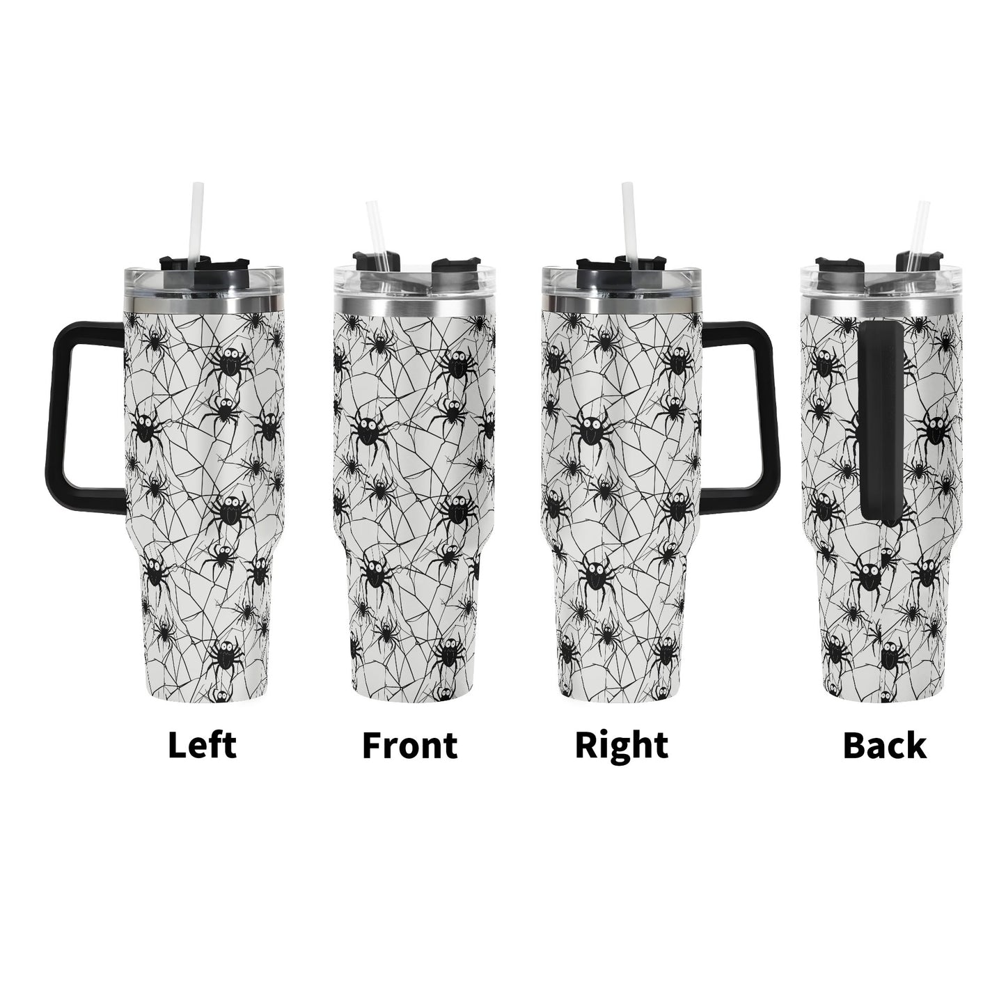 Cute Spiders White and Black 40oz Stainless Steel Tumbler Gift With Black Handle and Straw