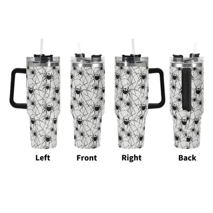 Cute Spiders White and Black 40oz Stainless Steel Tumbler Gift With Black Handle and Straw