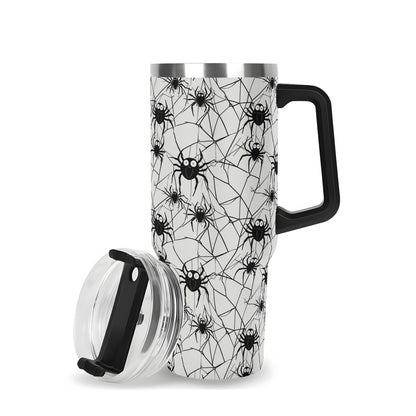 Cute Spiders White and Black 40oz Stainless Steel Tumbler Gift With Black Handle and Straw