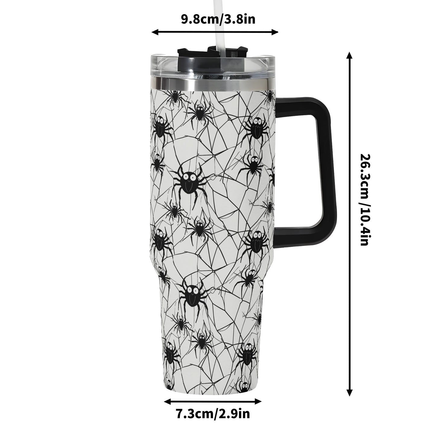 Cute Spiders White and Black 40oz Stainless Steel Tumbler Gift With Black Handle and Straw