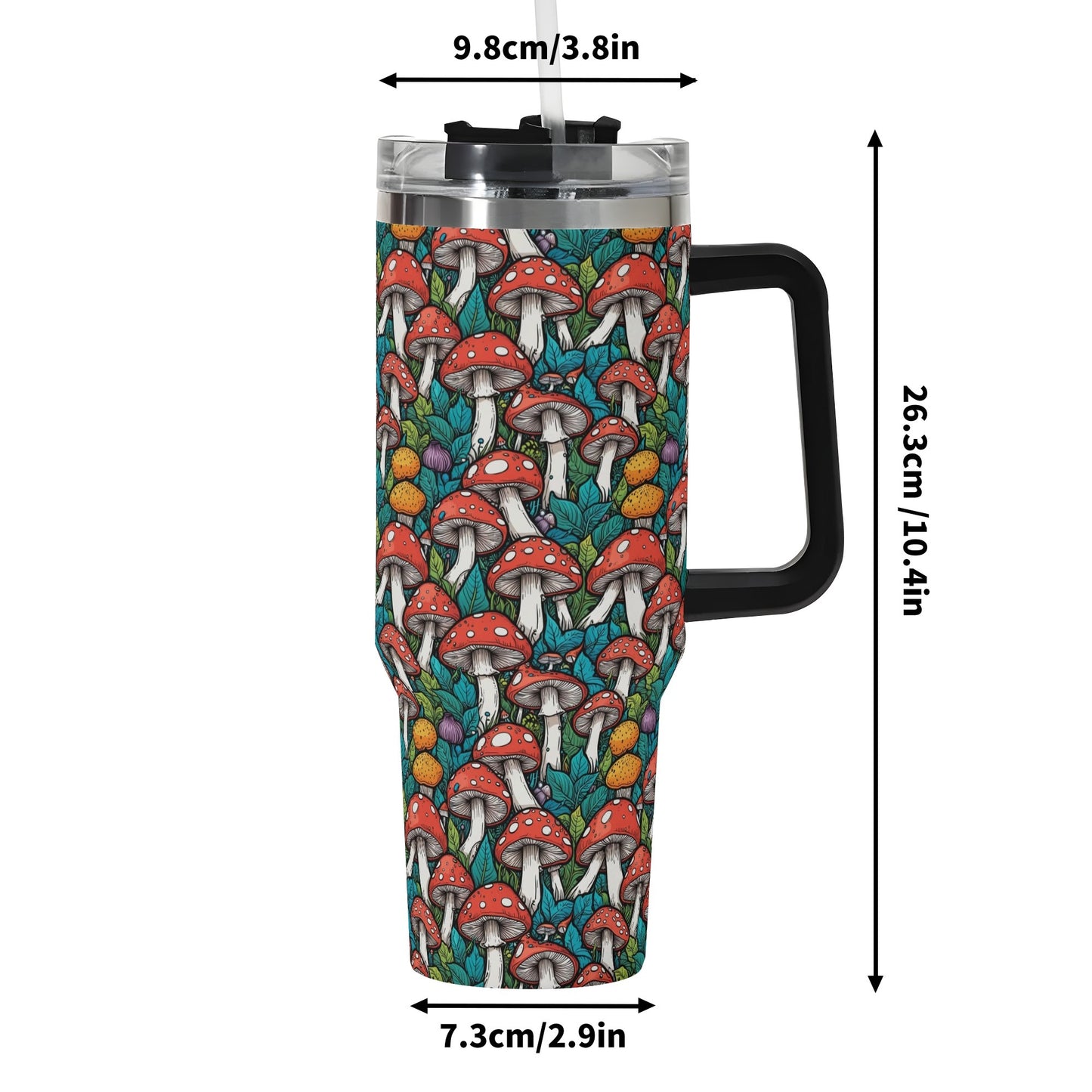 Colorful Mushrooms 40oz Stainless Steel Tumbler Gift With Black Handle and Straw