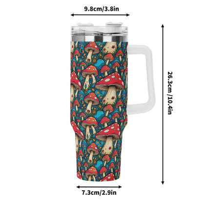 Deathcap Mushrooms 40oz Stainless Steel Tumbler Gift With White Handle and Straw