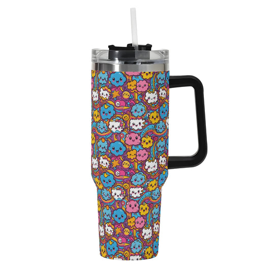 Cute Clouds 40oz Stainless Steel Tumbler Gift With Black Handle and Straw