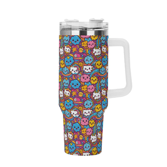 Cute Clouds 40oz Stainless Steel Tumbler Gift With White Handle and Straw