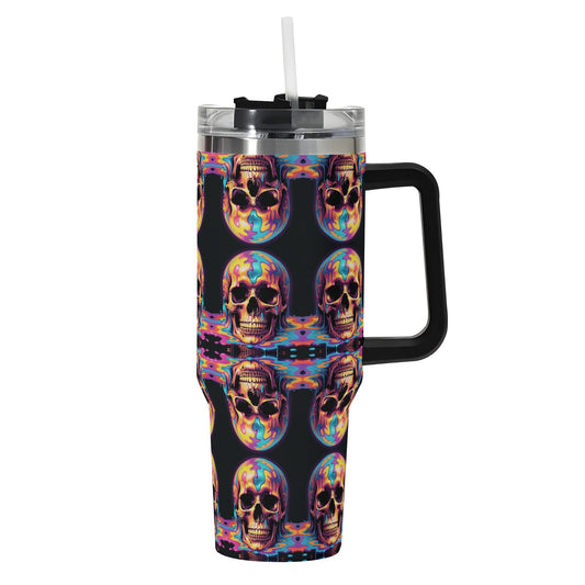 Dripping Skulls 40oz Stainless Steel Tumbler Gift With Black Handle and Straw