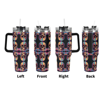 Dripping Skulls 40oz Stainless Steel Tumbler Gift With Black Handle and Straw