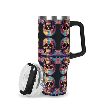 Dripping Skulls 40oz Stainless Steel Tumbler Gift With Black Handle and Straw