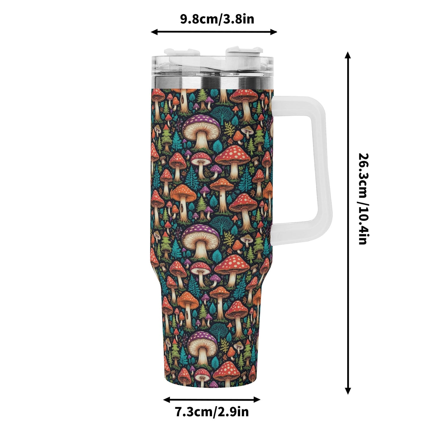 Forest Shrooms 40oz Stainless Steel Tumbler Gift With White Handle and Straw