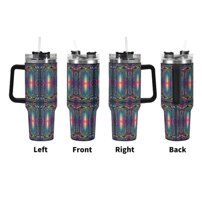 Trippy Trees 40oz Stainless Steel Tumbler Gift With Black Handle and Straw