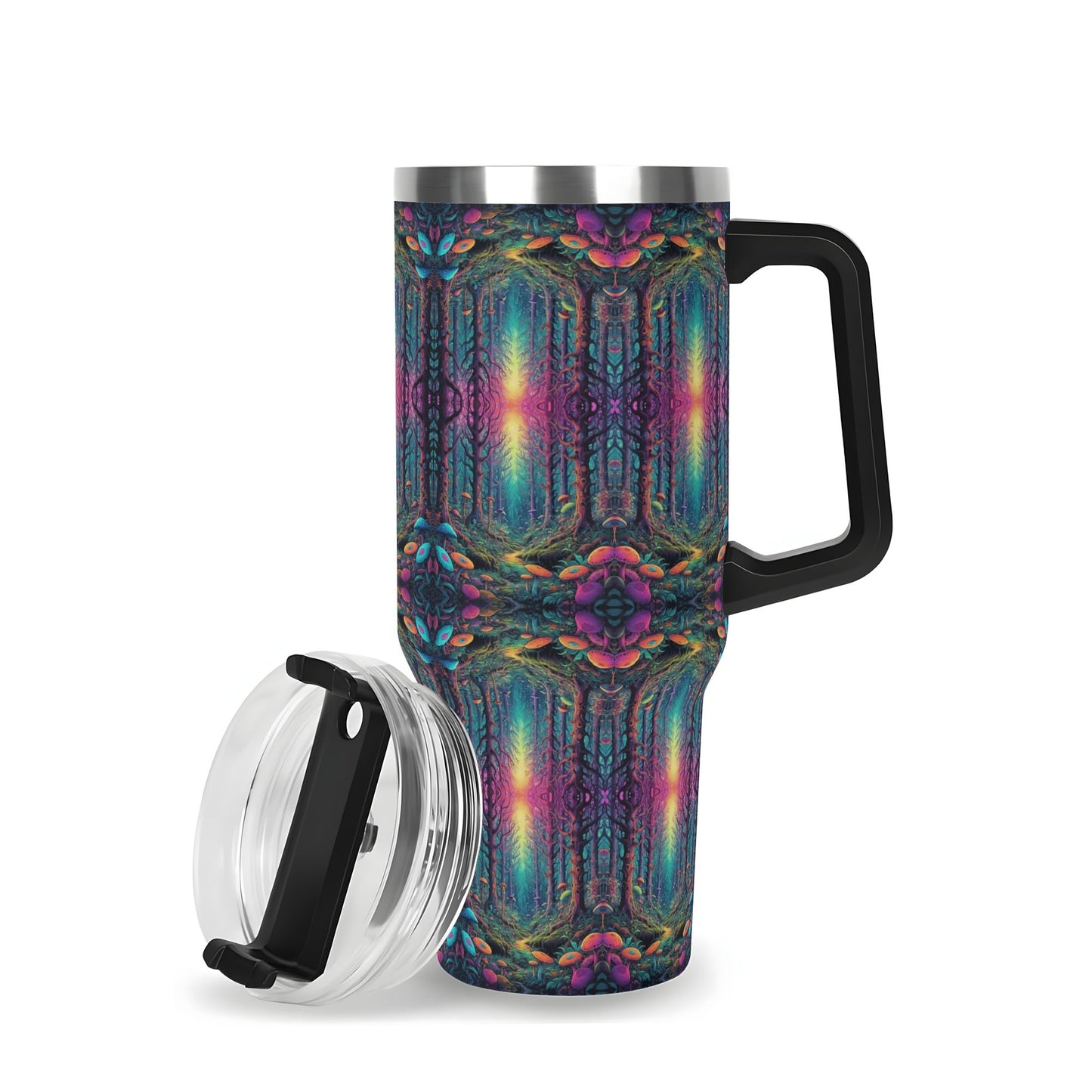 Trippy Trees 40oz Stainless Steel Tumbler Gift With Black Handle and Straw