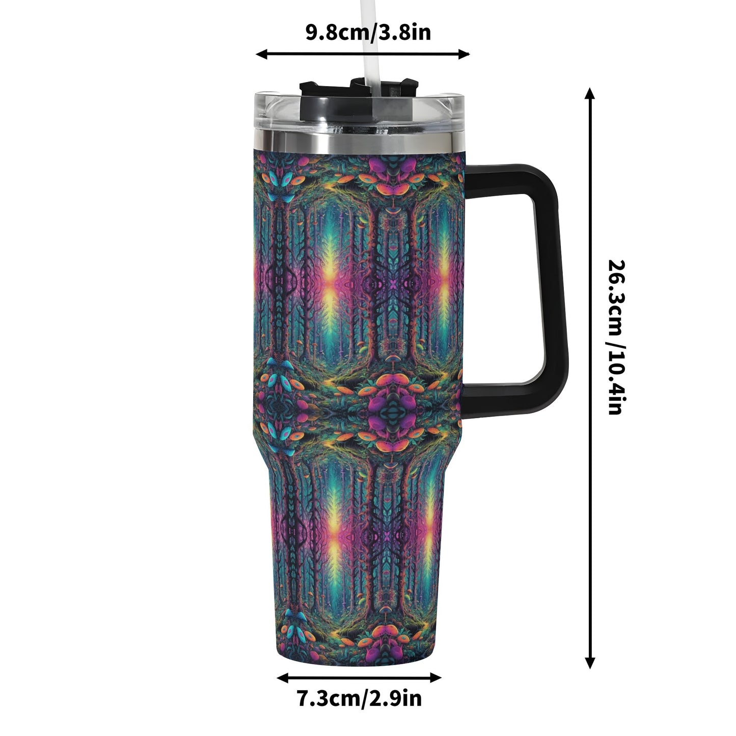 Trippy Trees 40oz Stainless Steel Tumbler Gift With Black Handle and Straw