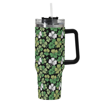 Clover Patch 40oz Stainless Steel Tumbler Gift With Black Handle and Straw