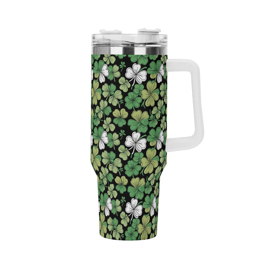 Clover Patch 40oz Stainless Steel Tumbler Gift With White Handle and Straw