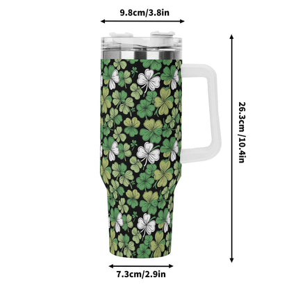 Clover Patch 40oz Stainless Steel Tumbler Gift With White Handle and Straw