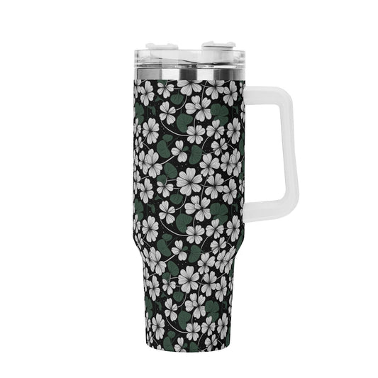 White Clover 40oz Stainless Steel Tumbler Gift With White Handle and Straw