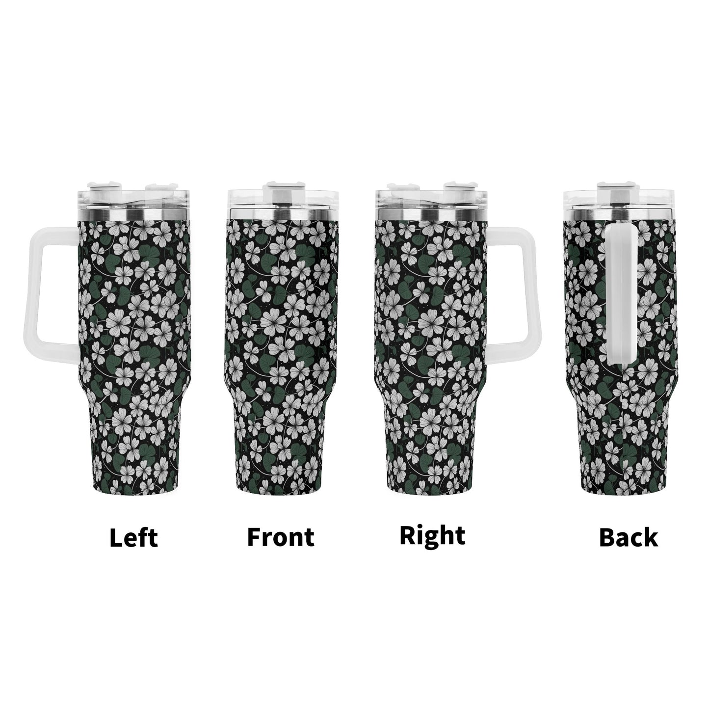 White Clover 40oz Stainless Steel Tumbler Gift With White Handle and Straw