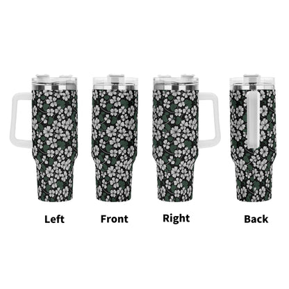 White Clover 40oz Stainless Steel Tumbler Gift With White Handle and Straw