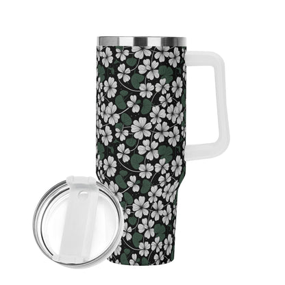 White Clover 40oz Stainless Steel Tumbler Gift With White Handle and Straw