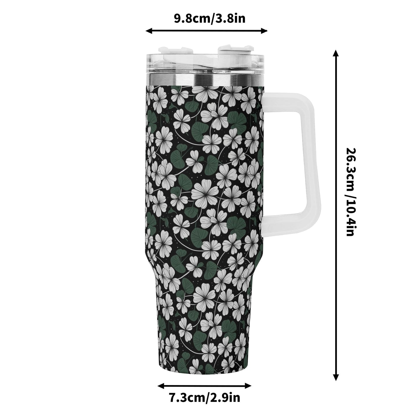 White Clover 40oz Stainless Steel Tumbler Gift With White Handle and Straw