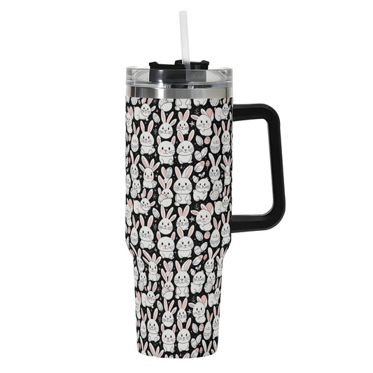 Cute Bunny 40oz Stainless Steel Tumbler Gift With Black Handle and Straw