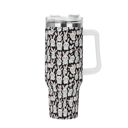 Cute Bunny 40oz Stainless Steel Tumbler Gift With White Handle and Straw