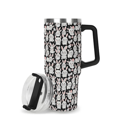 Cute Bunny 40oz Stainless Steel Tumbler Gift With Black Handle and Straw