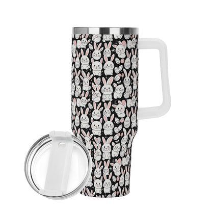 Cute Bunny 40oz Stainless Steel Tumbler Gift With White Handle and Straw