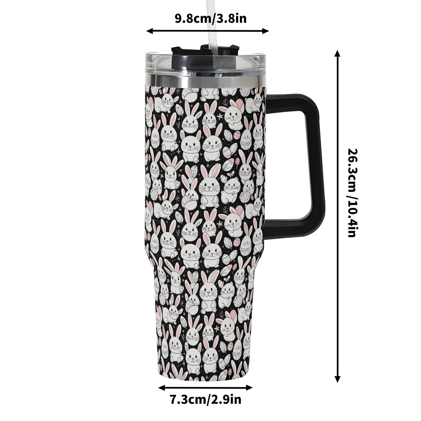 Cute Bunny 40oz Stainless Steel Tumbler Gift With Black Handle and Straw