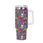 Trippy Bunny 40oz Stainless Steel Tumbler Gift With White Handle and Straw