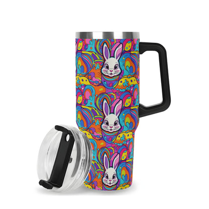 Trippy Bunny 40oz Stainless Steel Tumbler Gift With Black Handle and Straw