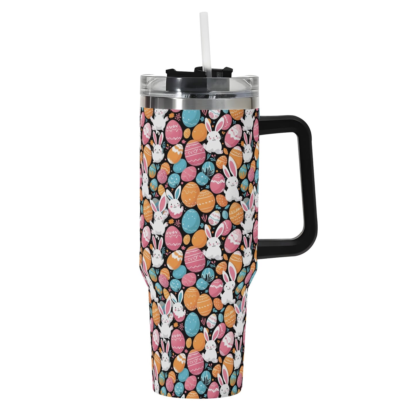 Fun Bunny 40oz Stainless Steel Tumbler Gift With Black Handle and Straw