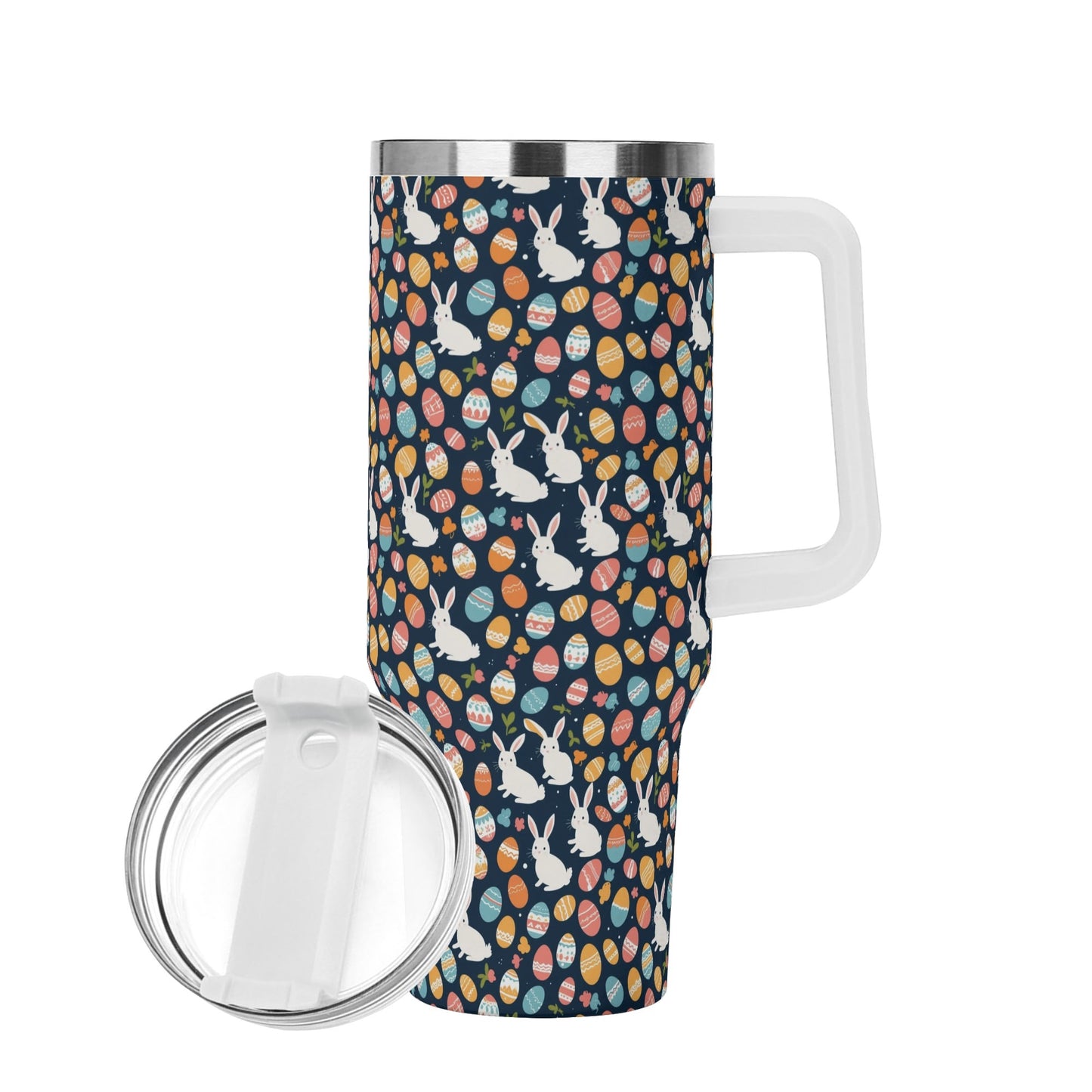 Bunny Eggs 40oz Stainless Steel Tumbler Gift With White Handle and Straw