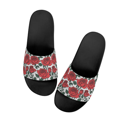 Red Leafy Roses Mens Slide Sandals