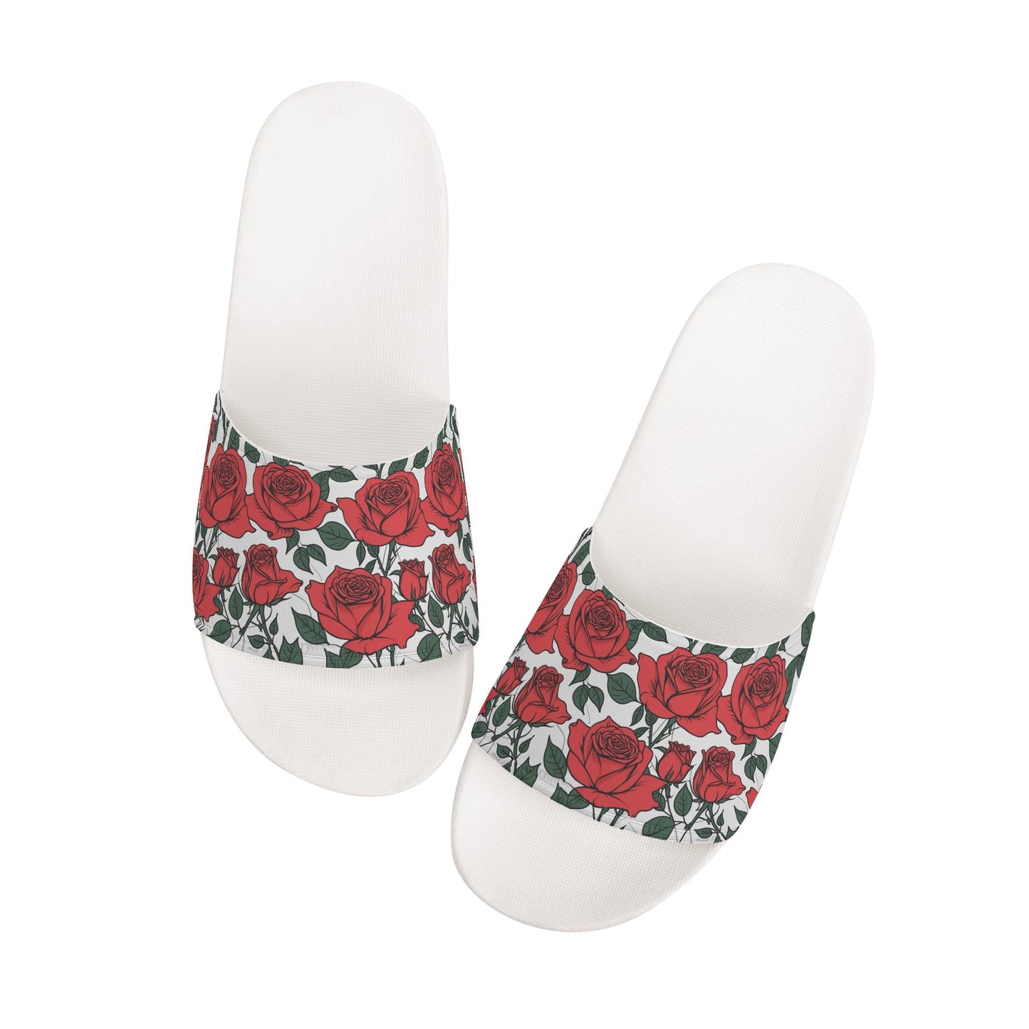 Red Leafy Roses Mens Slide Sandals