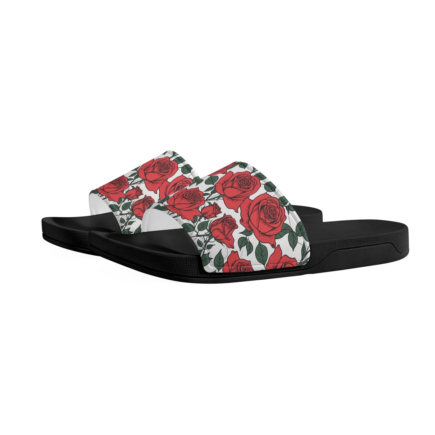 Red Leafy Roses Mens Slide Sandals