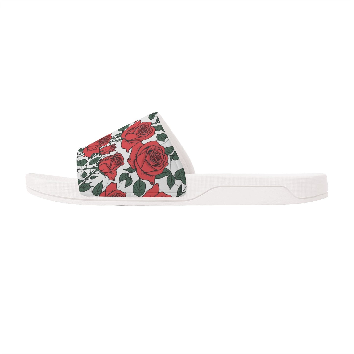 Red Leafy Roses Womens Slide Sandals