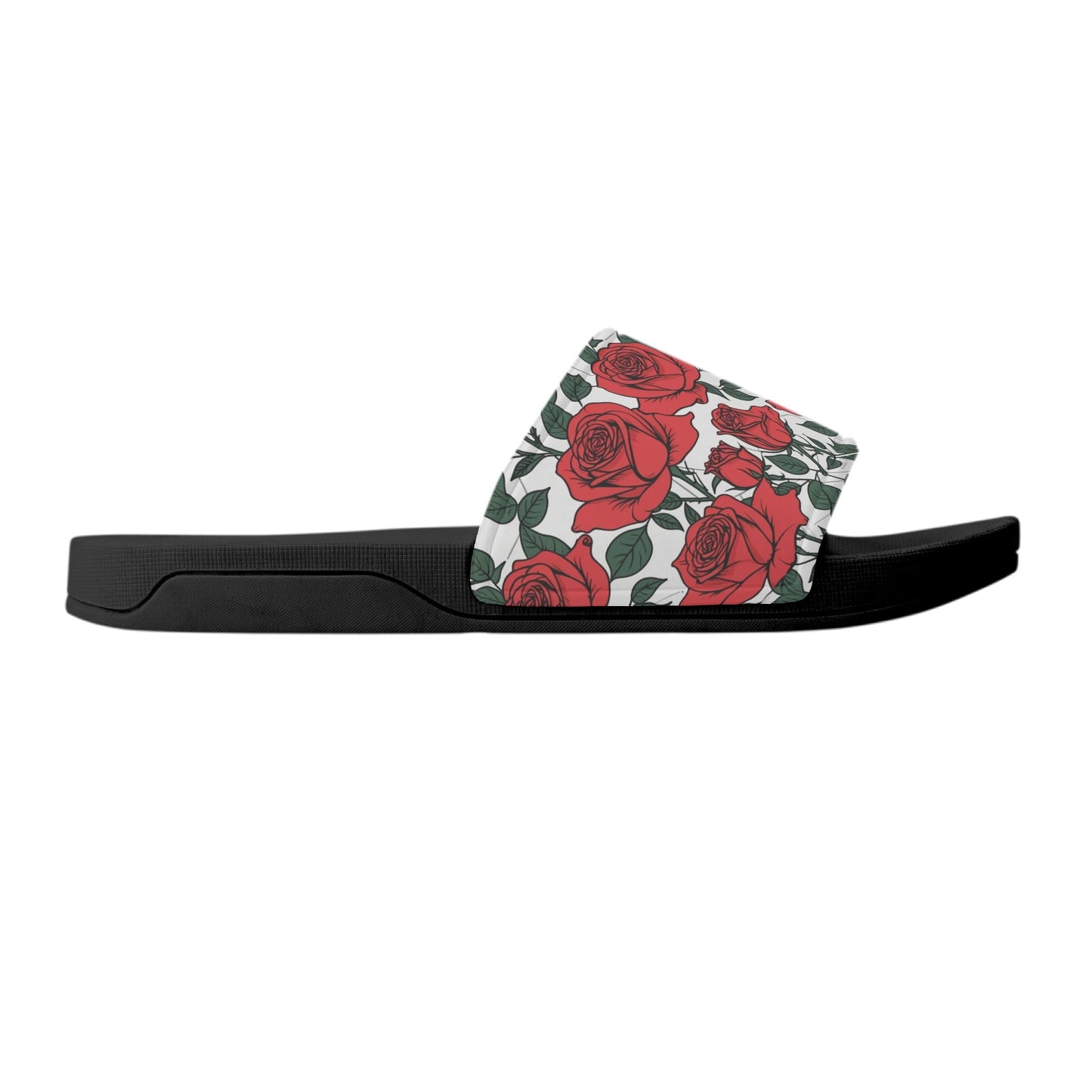 Red Leafy Roses Womens Slide Sandals