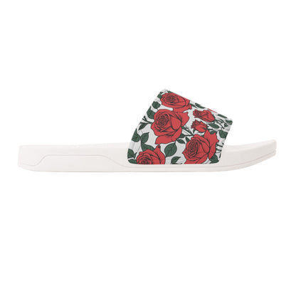 Red Leafy Roses Womens Slide Sandals